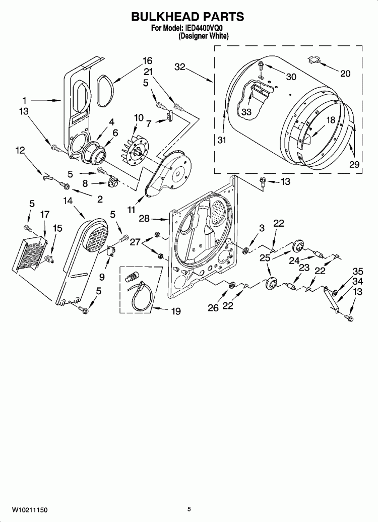 BULKHEAD PARTS, OPTIONAL PARTS (NOT INCLUDED) Diagram and Parts List for IED4400VQ0  Inglis Dryer