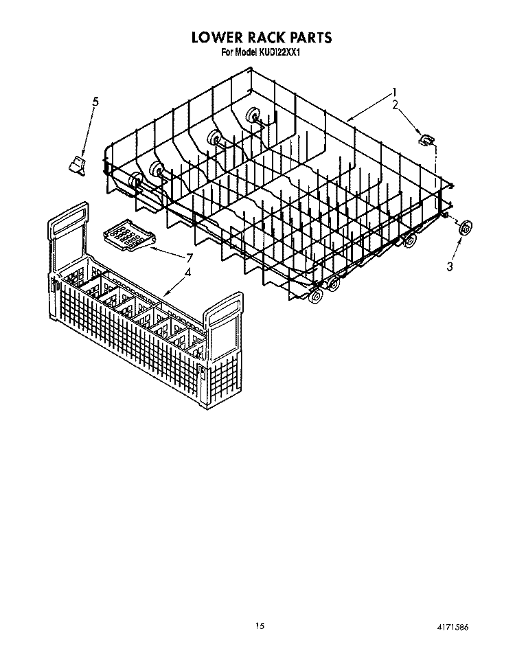 LOWER RACK Diagram and Parts List for KUDI22XX1  KitchenAid Dishwasher