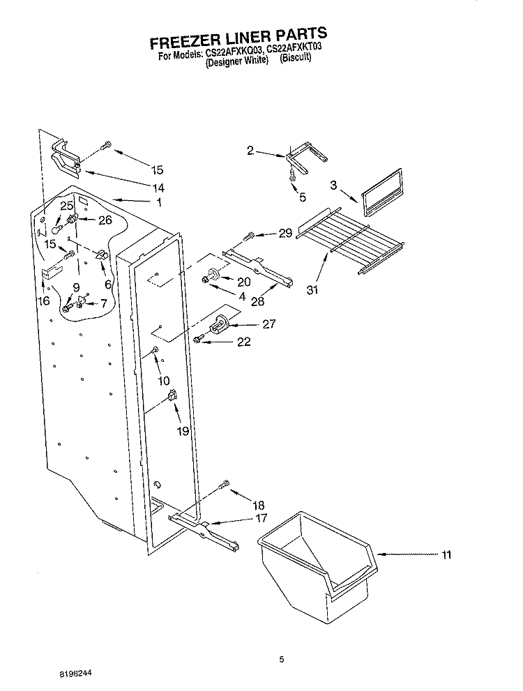 FREEZER LINER Diagram and Parts List for CS22AFXKQ03  Crosley Refrigerator