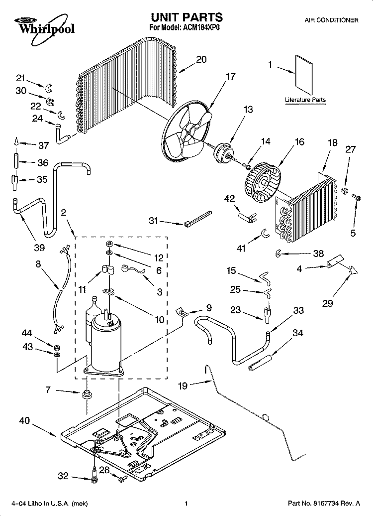 UNIT PARTS Diagram and Parts List for ACM184XP0  Whirlpool Air Conditioner