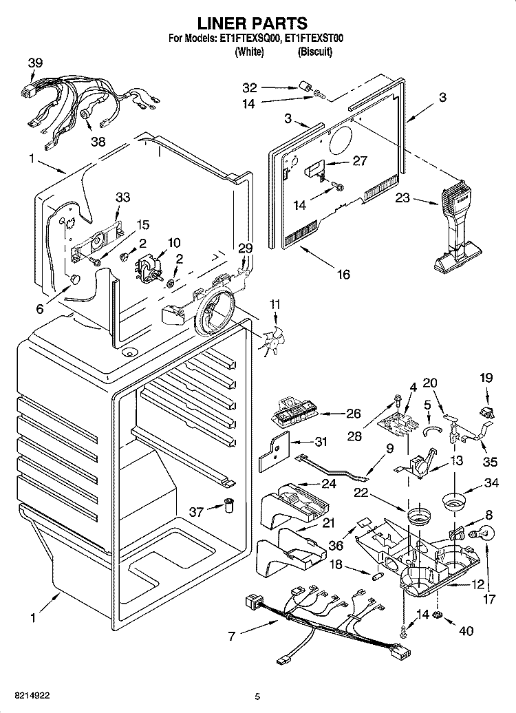 LINER PARTS Diagram and Parts List for ET1FTEXST00  Whirlpool Refrigerator