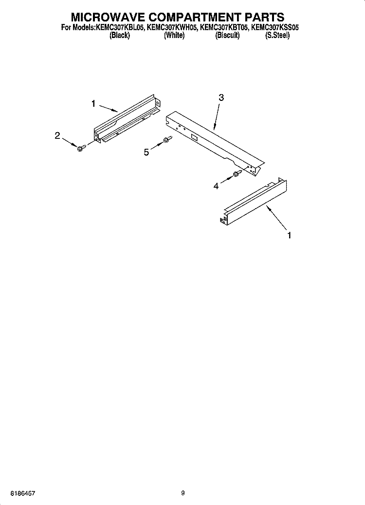 MICROWAVE COMPARTMENT PARTS Diagram and Parts List for KEMC307KSS05  KitchenAid Microwave Oven Combo