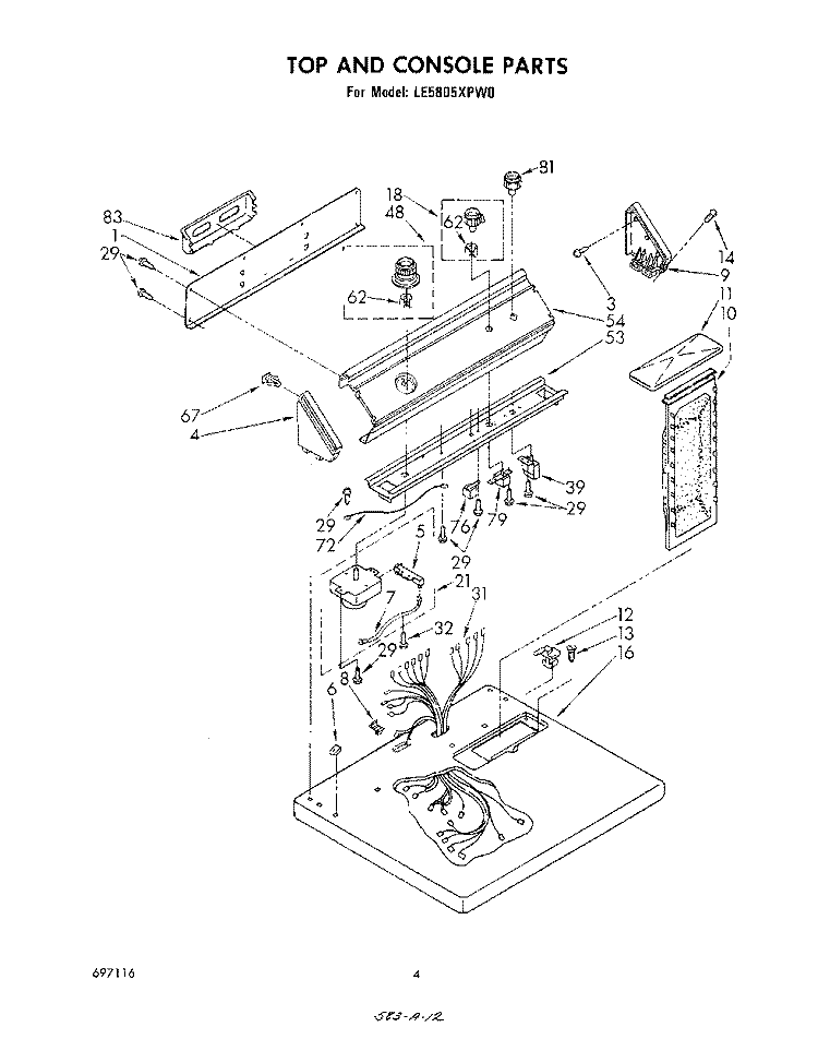 SECTION Diagram and Parts List for LE5805XPW0  Whirlpool Dryer