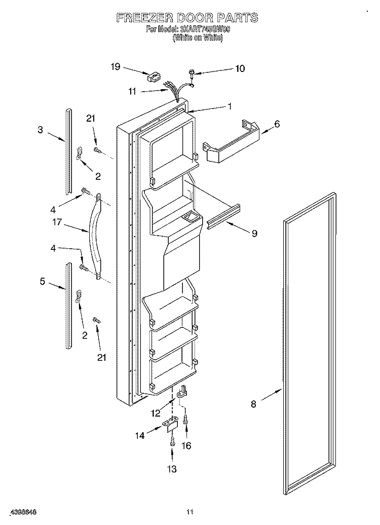FREEZER DOOR Diagram and Parts List for 3XART745GW00  Whirlpool Refrigerator
