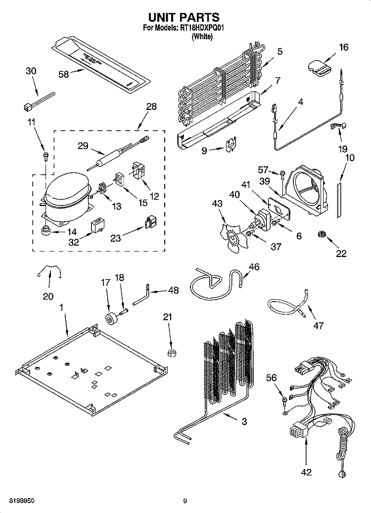 UNIT PARTS, OPTIONAL PARTS Diagram and Parts List for RT18HDXPQ01  Roper Refrigerator