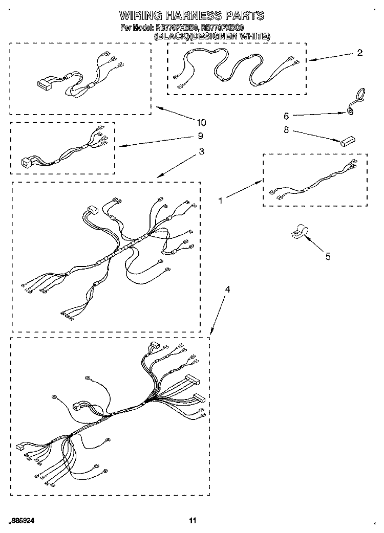 WIRING HARNESS Diagram and Parts List for RB770PXBQ0  Whirlpool Wall Oven