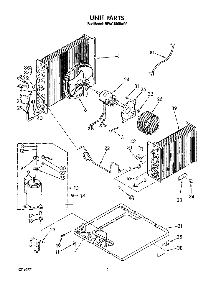 UNIT, LITERATURE Diagram and Parts List for BPAC1800AS0  KitchenAid Air Conditioner