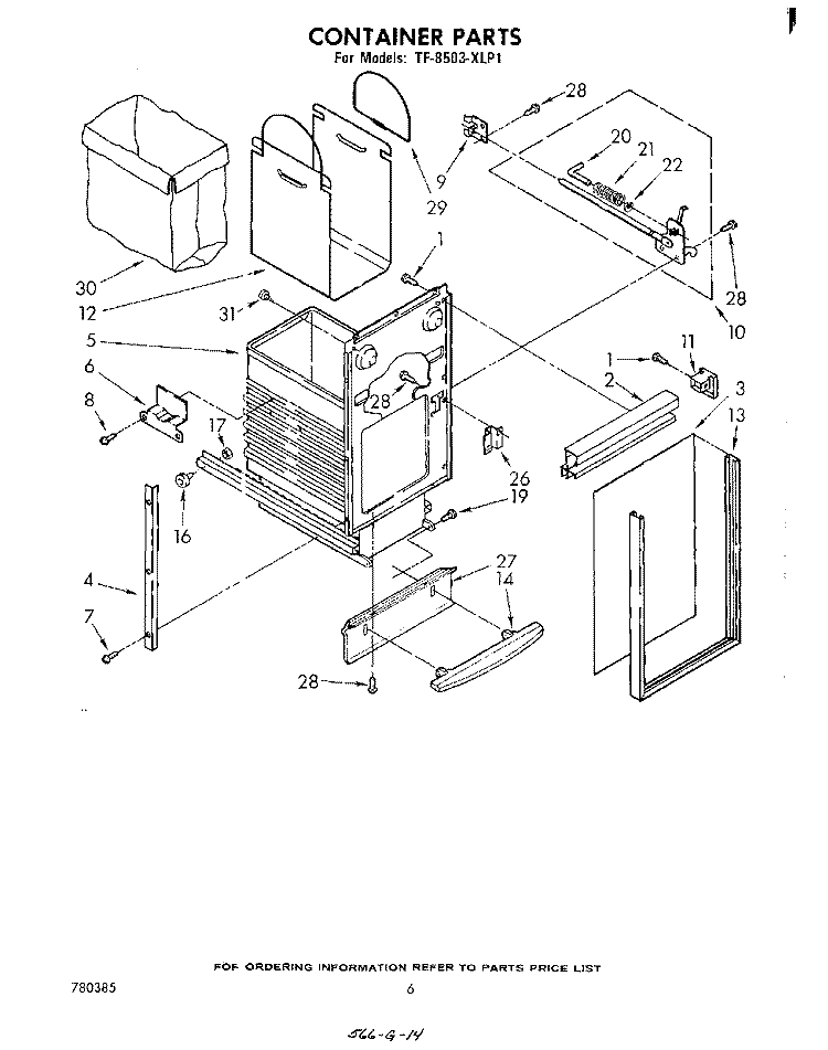 CONTAINER Diagram and Parts List for TF8503XLP1  Whirlpool Trash Compactor