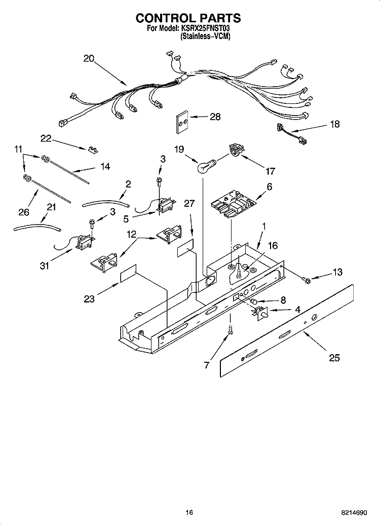 CONTROL PARTS Diagram and Parts List for KSRX25FNST03  KitchenAid Refrigerator
