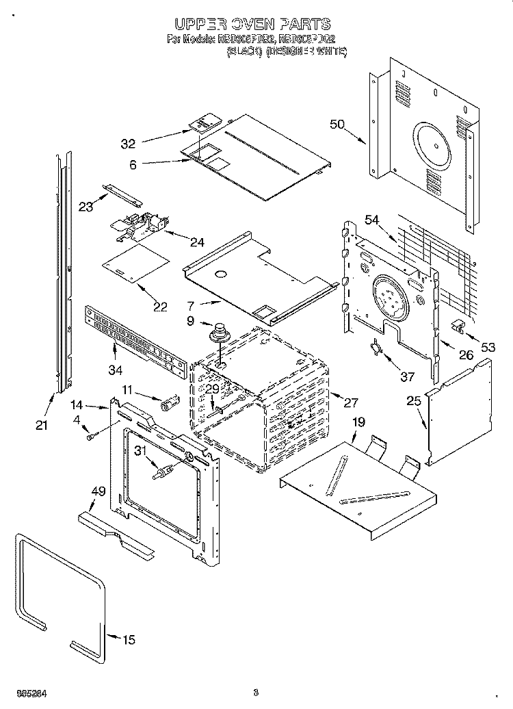 UPPER OVEN Diagram and Parts List for RBD305PDB2  Whirlpool Wall Oven
