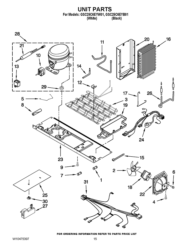 UNIT PARTS Diagram and Parts List for GSC25C6EYB01  Whirlpool Refrigerator