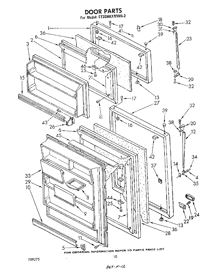 DOOR , PARTS NOT ILLUSTRATED Diagram and Parts List for ET20HKXMWR2  Whirlpool Refrigerator