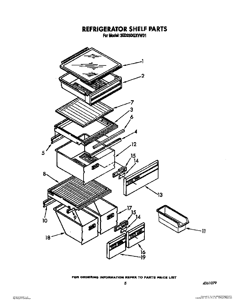 REFRIGERATOR SHELF Diagram and Parts List for 3ED25DQXVN01  Whirlpool Refrigerator