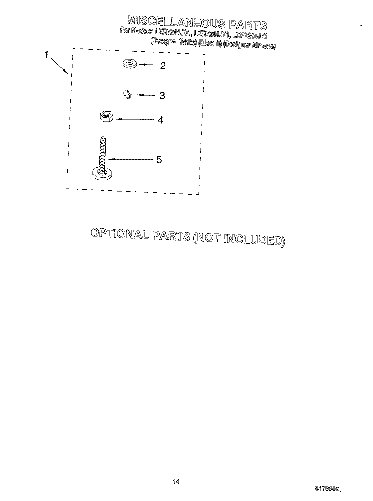 MISCELLANEOUS, OPTIONAL Diagram and Parts List for LXR7244JQ1  Whirlpool Washer