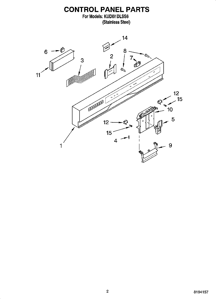 CONTROL PANEL PARTS Diagram and Parts List for KUDI01DLSS6  KitchenAid Dishwasher