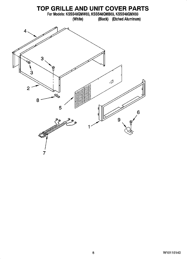 TOP GRILLE AND UNIT COVER PARTS Diagram and Parts List for KSSS48QMB03  KitchenAid Refrigerator