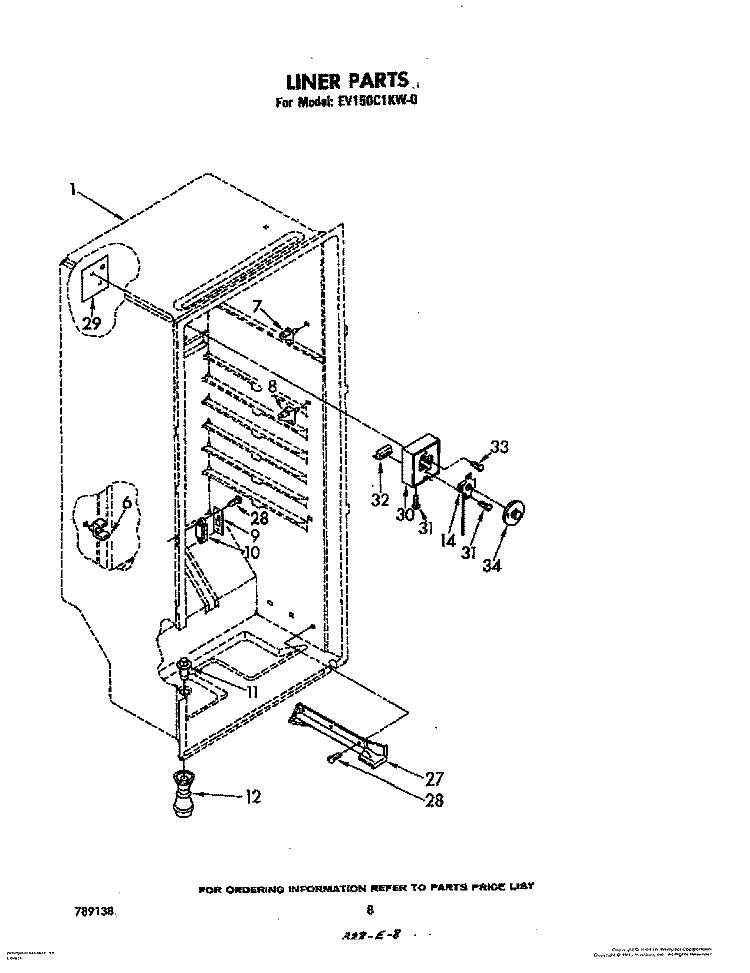 LINER Diagram and Parts List for EV150C1KW0  Whirlpool Freezer