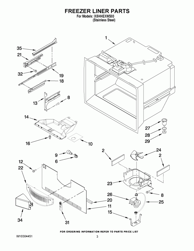 FREEZER LINER PARTS Diagram and Parts List for IX5HHEXWS03  Whirlpool Refrigerator