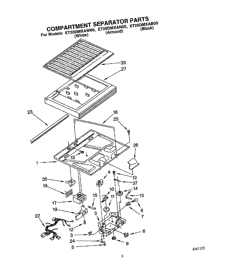 COMPARTMENT SEPARATOR Diagram and Parts List for ET20DMXAN00  Whirlpool Refrigerator