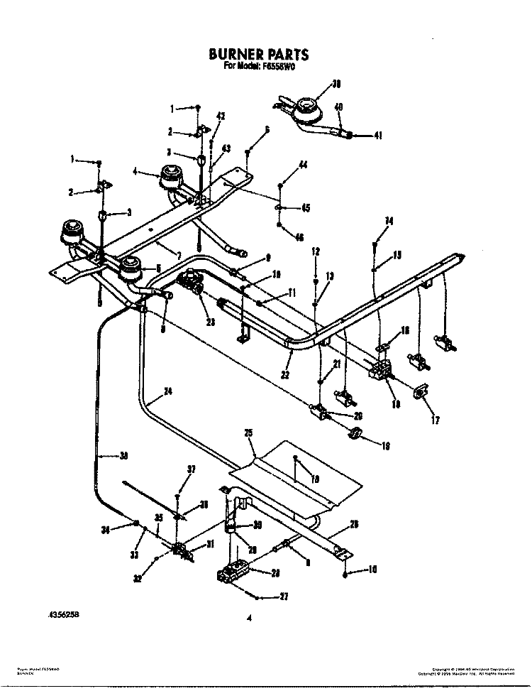 BURNER Diagram and Parts List for F6558W0  Roper Range