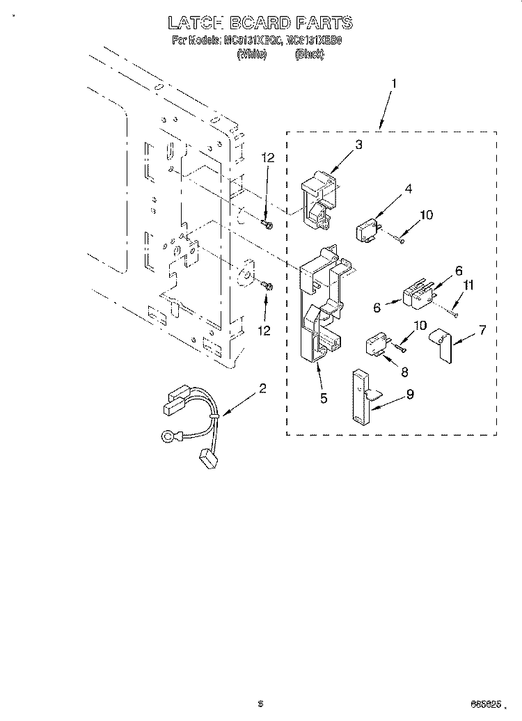 LATCH BOARD Diagram and Parts List for MC8131XEB0  Whirlpool Wall Oven
