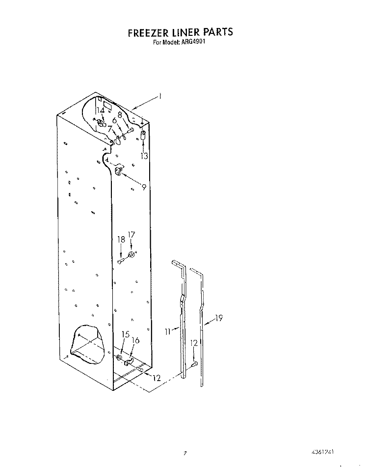 FREEZER LINER Diagram and Parts List for ARG4901  Whirlpool Refrigerator