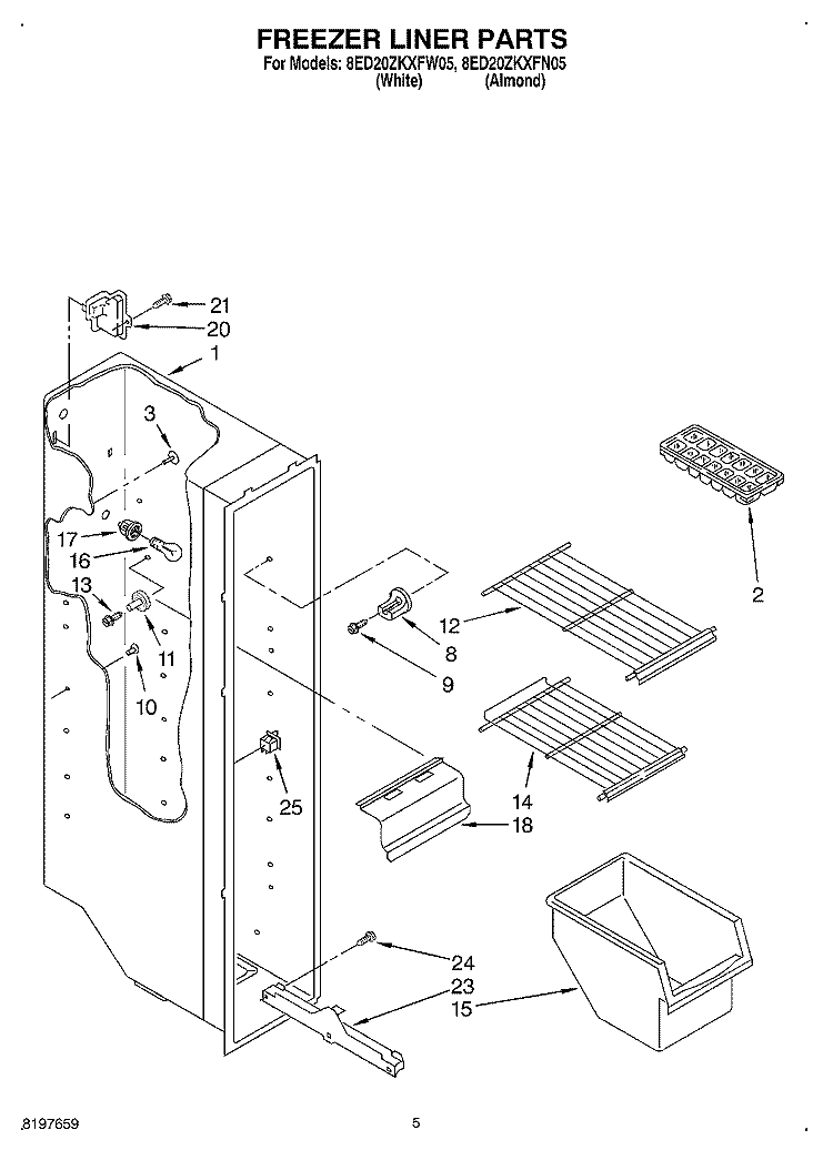 FREEZER LINER Diagram and Parts List for 8ED20ZKXFW05  Whirlpool Refrigerator