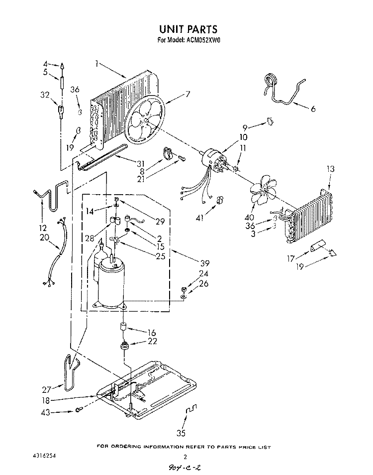 UNIT Diagram and Parts List for ACM052XW0  Whirlpool Air Conditioner