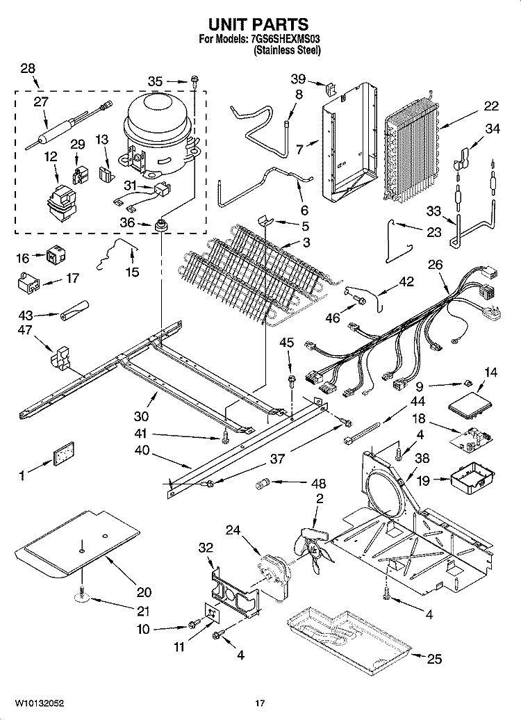 UNIT PARTS Diagram and Parts List for 7GS6SHEXMS03  Whirlpool Refrigerator