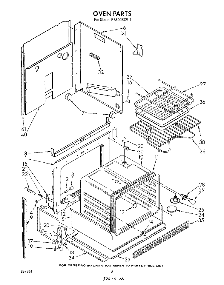 OVEN Diagram and Parts List for RS600BXV1  Whirlpool Range
