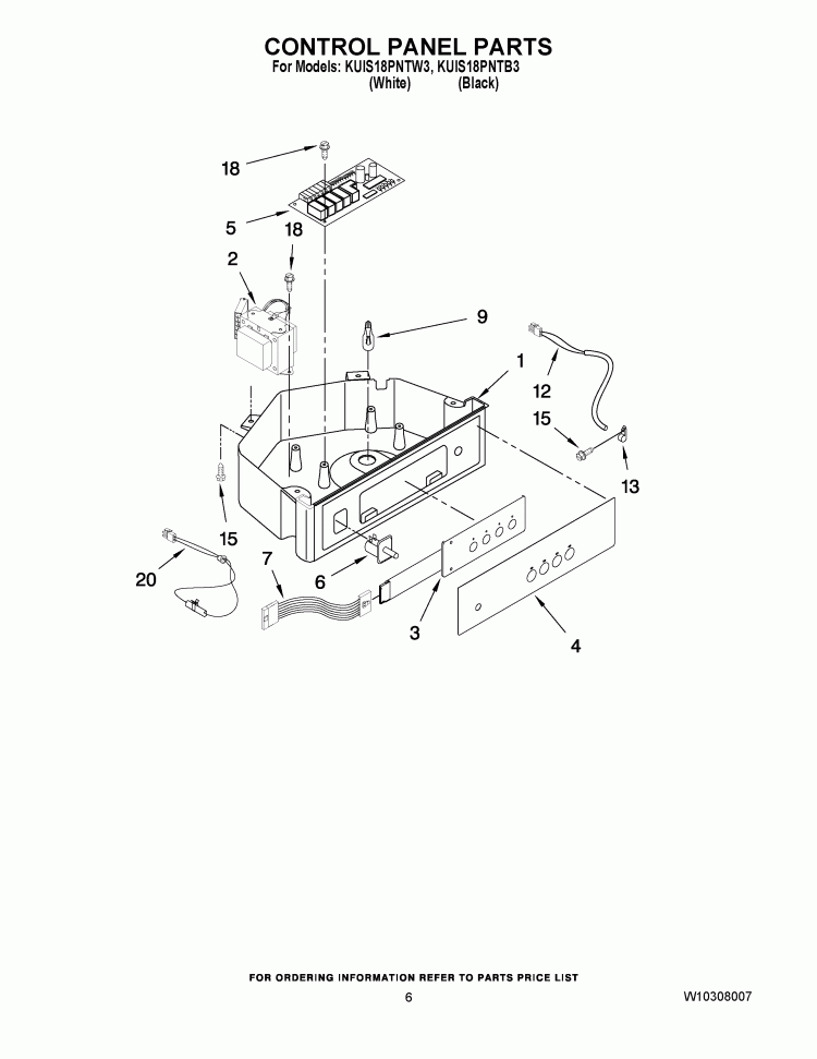 CONTROL PANEL PARTS Diagram and Parts List for KUIS18PNTW3  KitchenAid Ice Maker