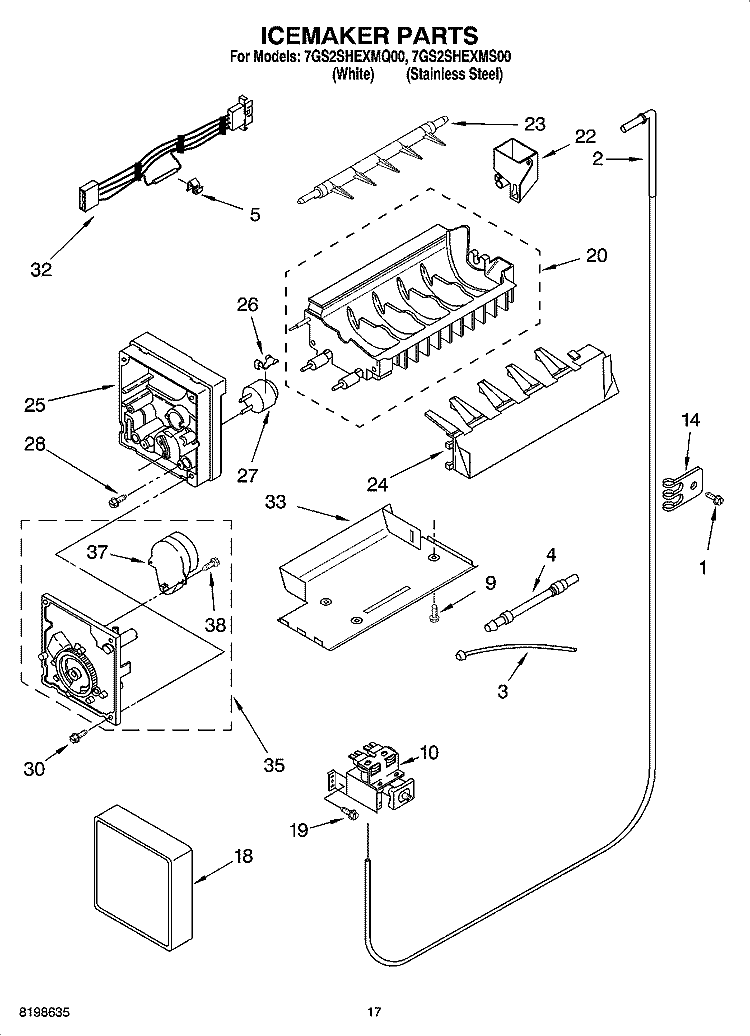 ICEMAKER PARTS Diagram and Parts List for 7GS2SHEXMS00  Whirlpool Refrigerator