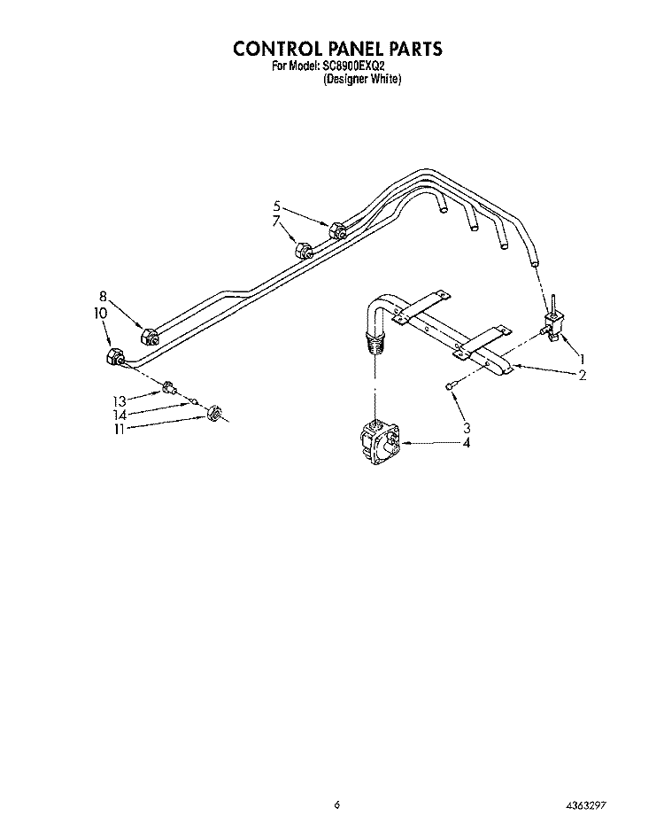 CONTROL PANEL Diagram and Parts List for SC8900EXQ2  Whirlpool Cooktop