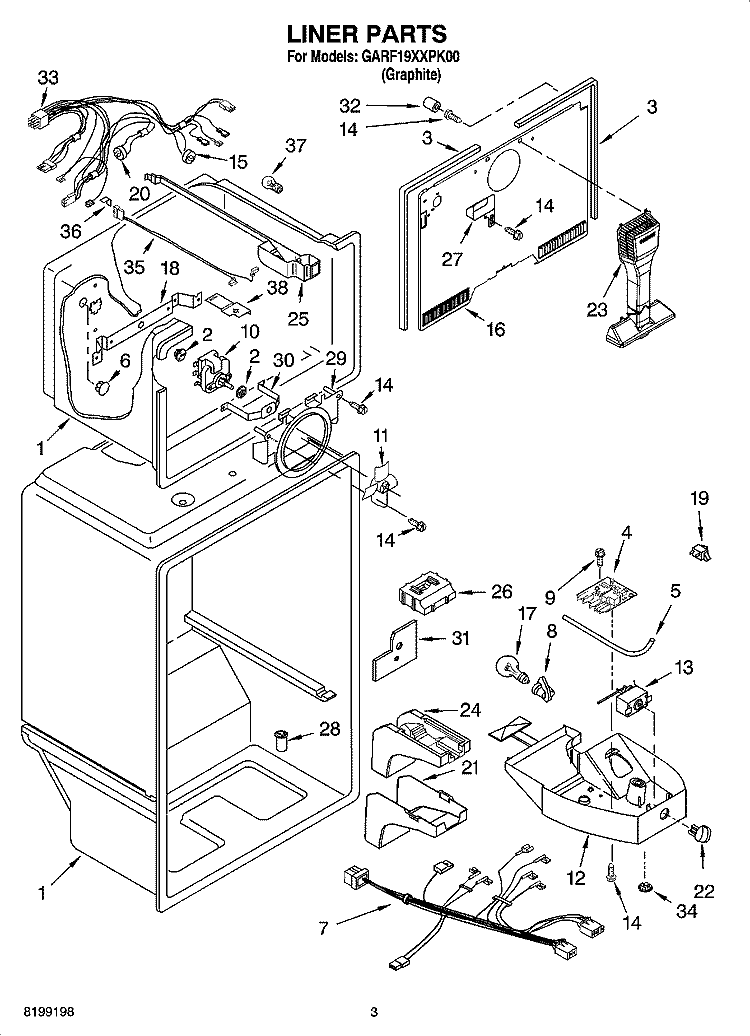 LINER PARTS Diagram and Parts List for GARF19XXPK00  Whirlpool Refrigerator