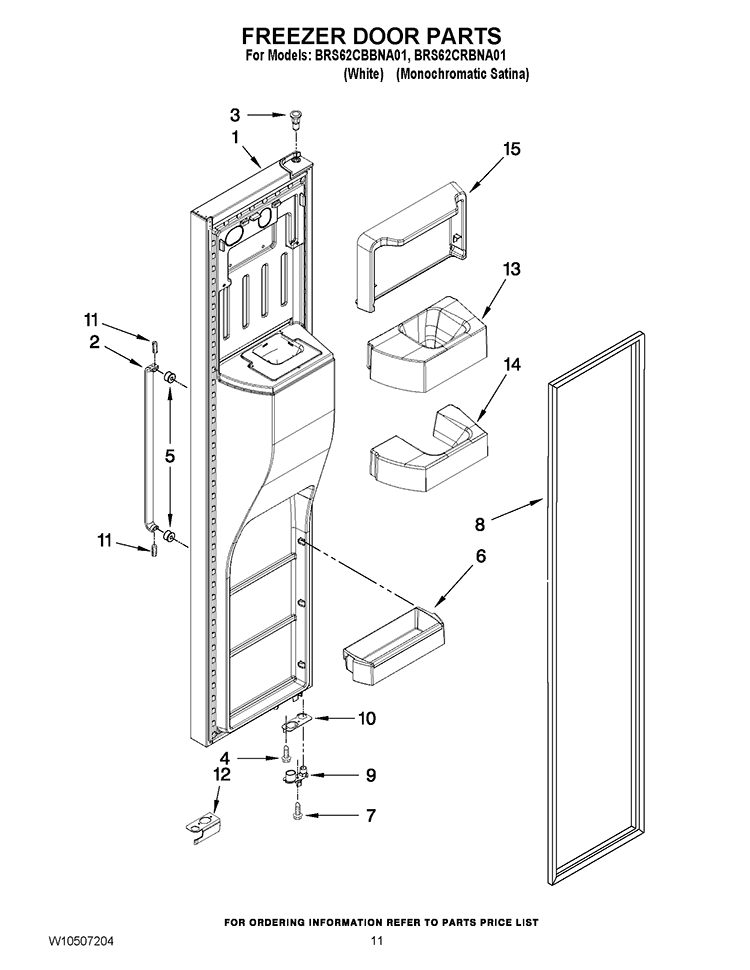 FREEZER DOOR PARTS Diagram and Parts List for BRS62CRBNA01  Whirlpool Refrigerator