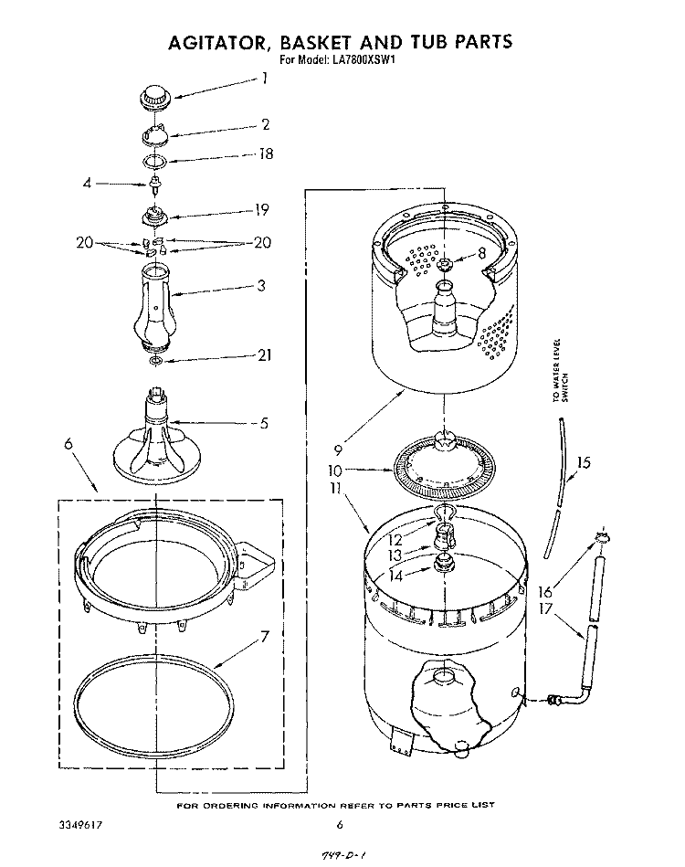 AGITATOR, BASKET AND TUB Diagram and Parts List for LA7800XSW1  Whirlpool Washer