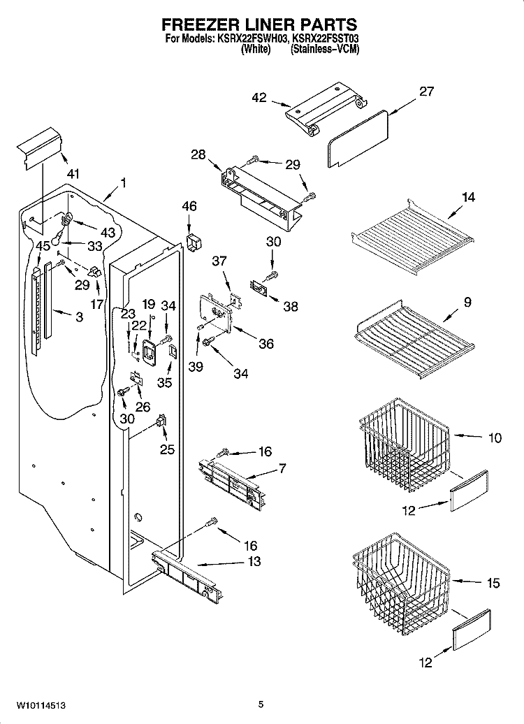 FREEZER LINER PARTS Diagram and Parts List for KSRX22FSST03  KitchenAid Refrigerator