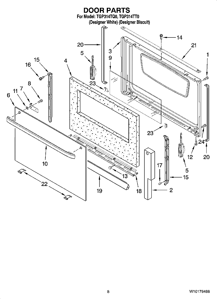 DOOR PARTS, OPTIONAL PARTS Diagram and Parts List for TGP314TQ0  Estate Range