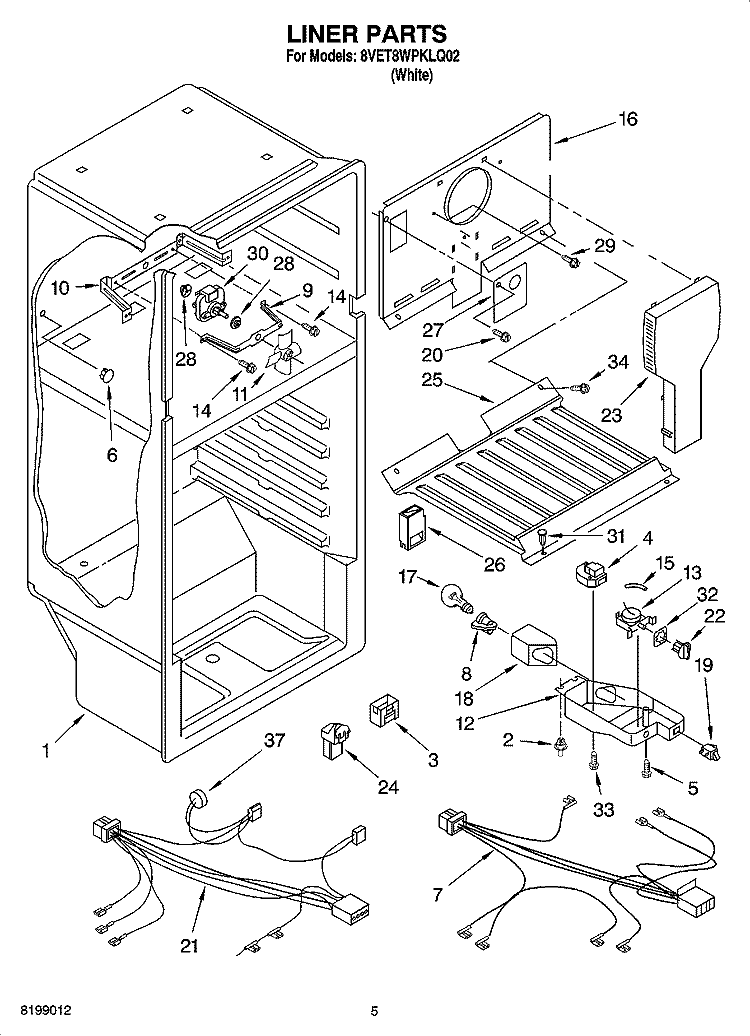 LINER PARTS Diagram and Parts List for 8VET8WPKLQ02  Whirlpool Refrigerator
