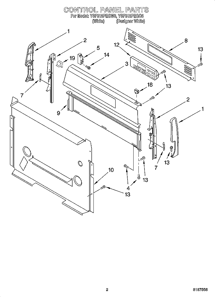 CONTROL PANEL PARTS Diagram and Parts List for YSF315PEGW6  Whirlpool Range