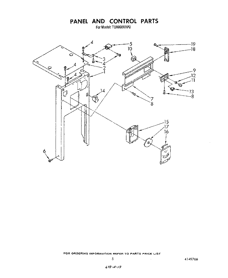 PANEL AND CONTROL Diagram and Parts List for TU8000XRP2  Whirlpool Trash Compactor