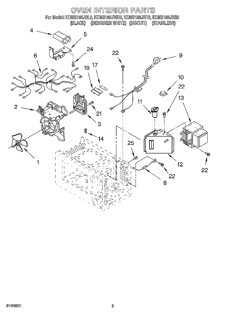 OVEN INTERIOR Diagram and Parts List for KCMS185JBL0  KitchenAid Microwave