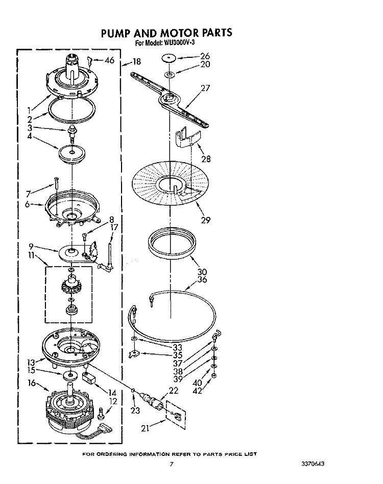 PAUMP AND MOTOR Diagram and Parts List for WU3000V3  Roper Dishwasher