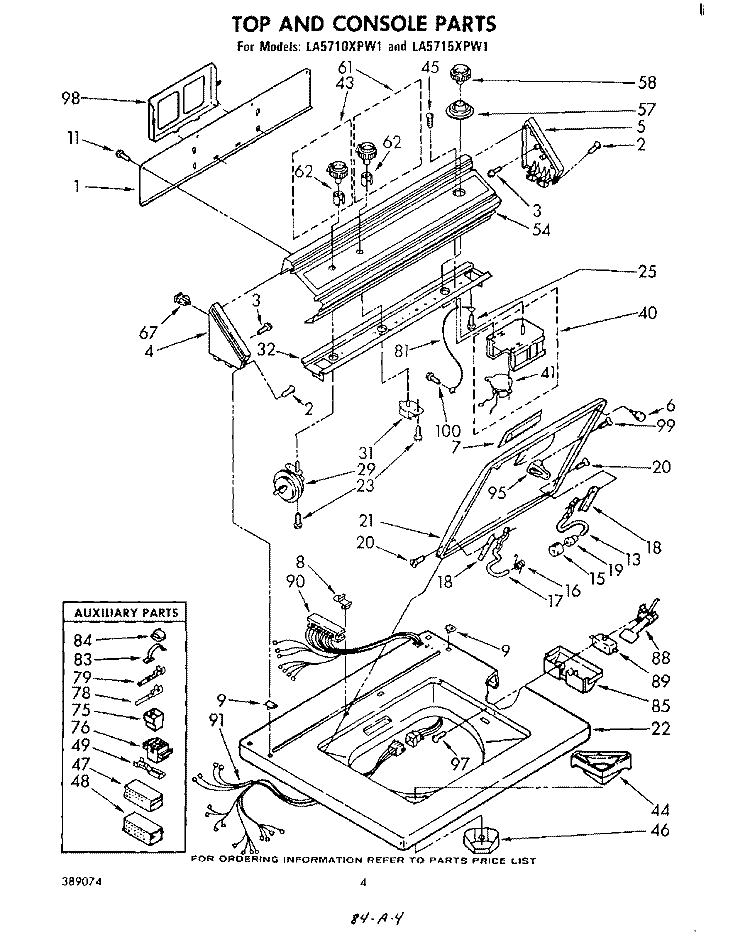 TOP AND CONSOLE Diagram and Parts List for LA5710XPW1  Whirlpool Washer