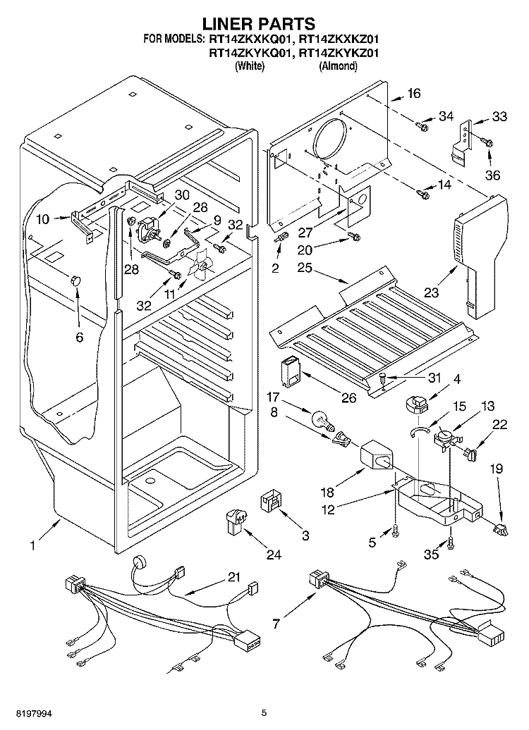 LINER Diagram and Parts List for RT14ZKYKQ01  Roper Refrigerator
