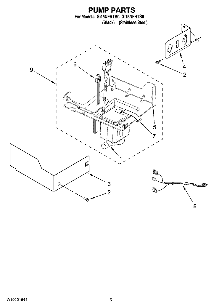 PUMP PARTS Diagram and Parts List for GI15NFRTB0  Whirlpool Ice Maker
