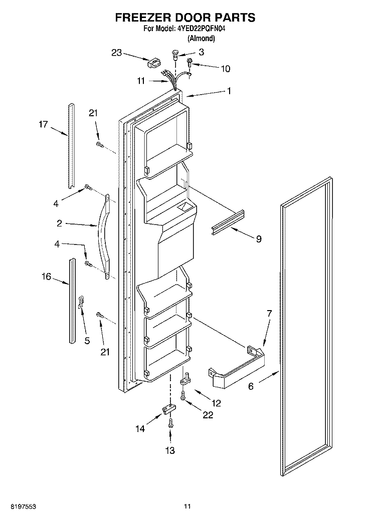 FREEZER DOOR Diagram and Parts List for 4YED22PQFN04  Whirlpool Refrigerator
