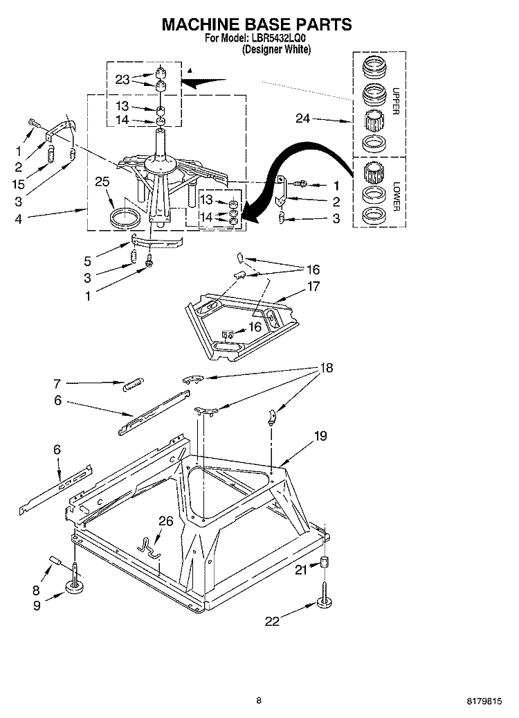 MACHINE BASE Diagram and Parts List for LBR5432LQ0  Whirlpool Washer