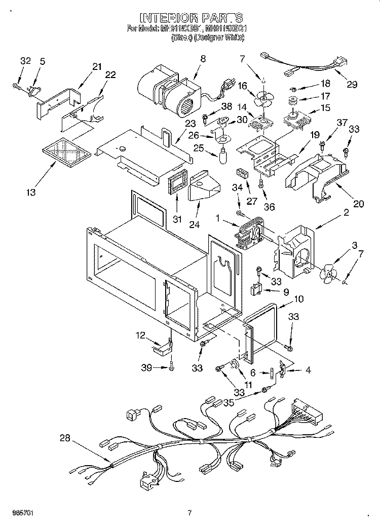 INTERIOR Diagram and Parts List for MH9115XBQ1  Whirlpool Microwave