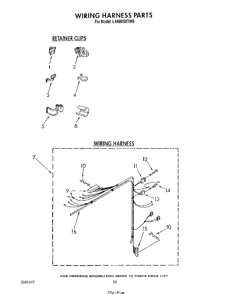 WIRING HARNESS Diagram and Parts List for LA6800XTF0  Whirlpool Washer